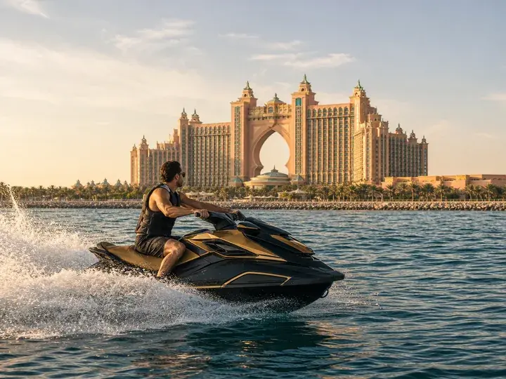 Jet ski route toward Palm Jumeirah and Atlantis Dubai