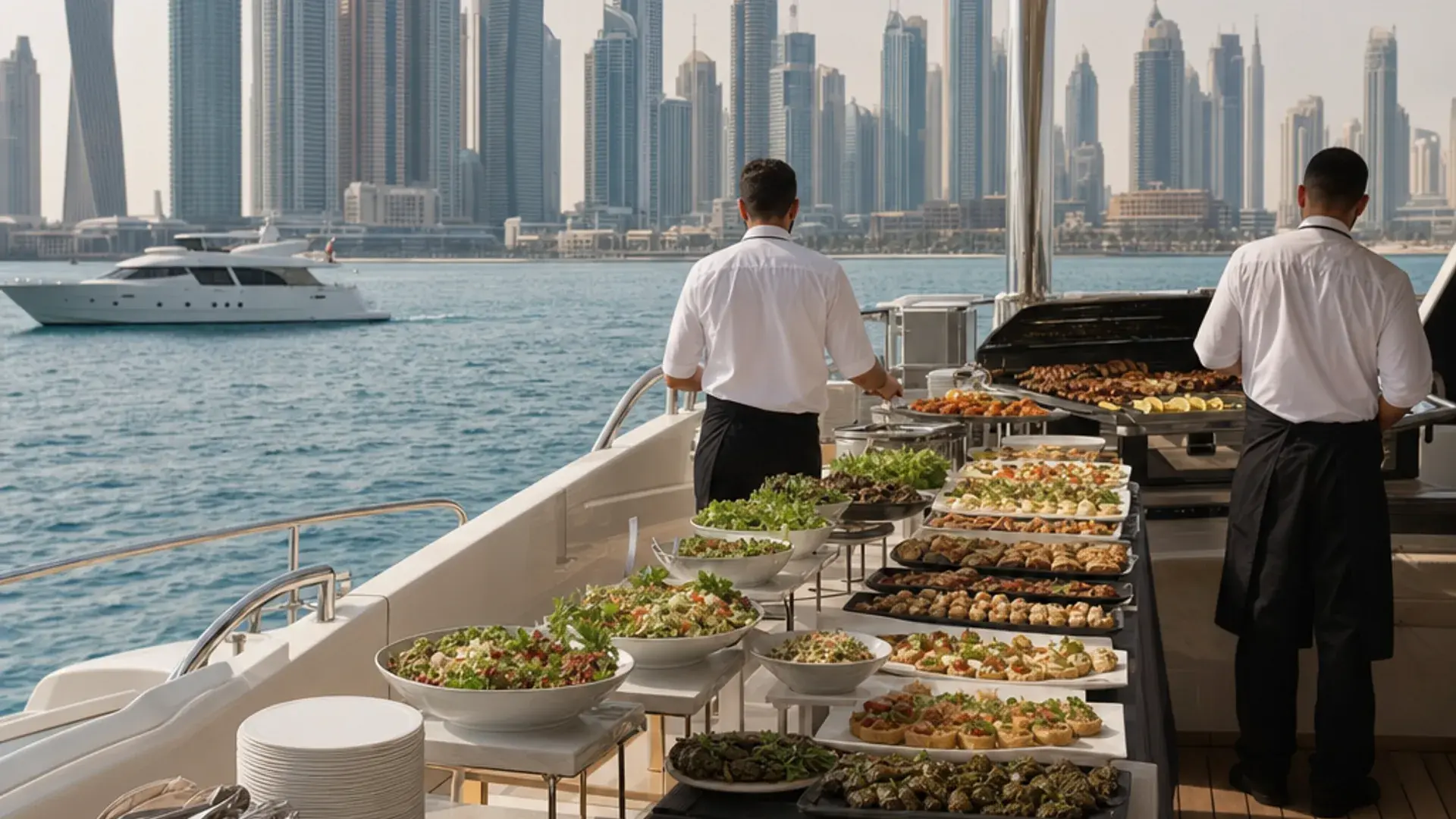 Yacht Catering Service in Dubai on a yacht in Dubai