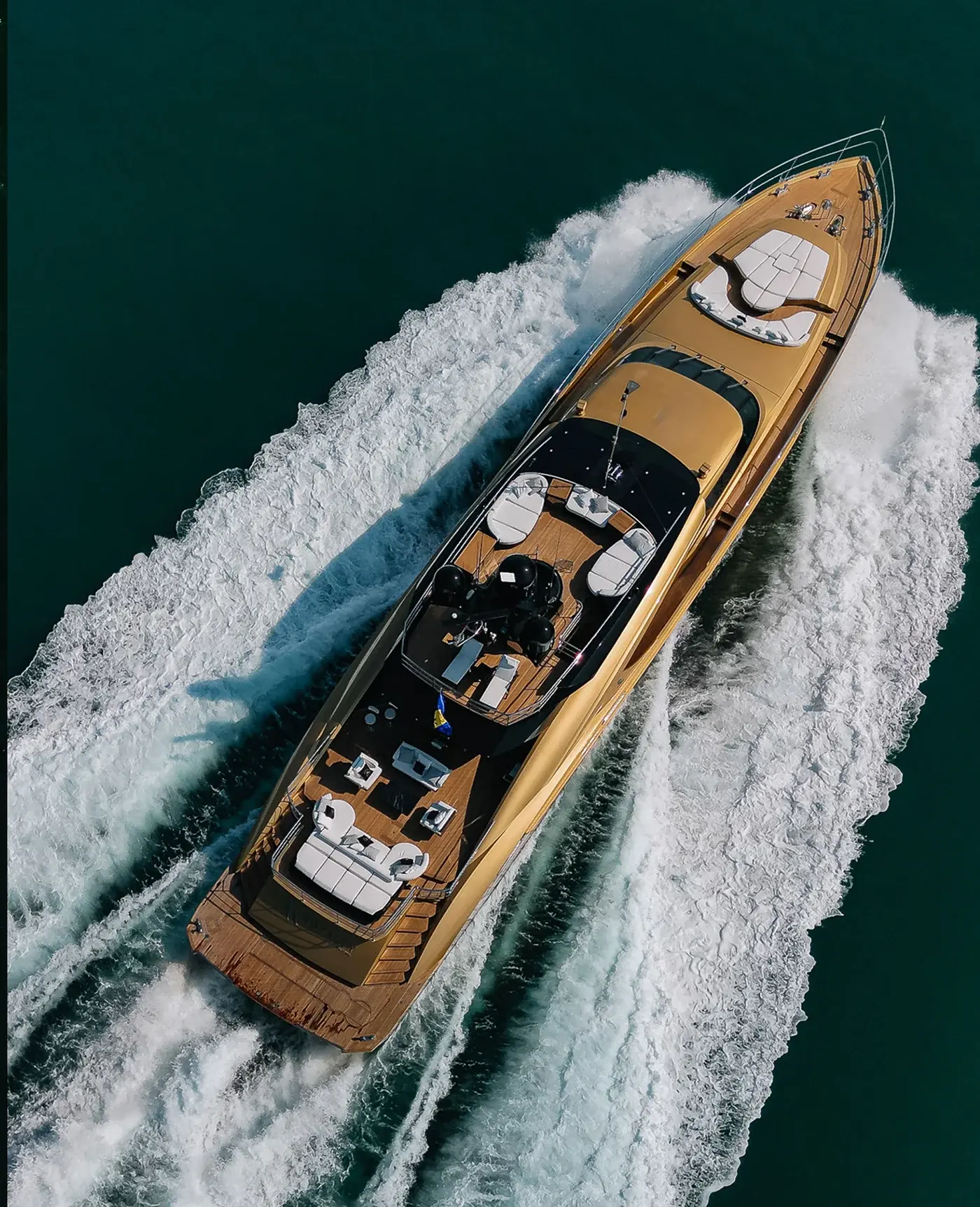 Aerial view of AK Royalty moving at speed
