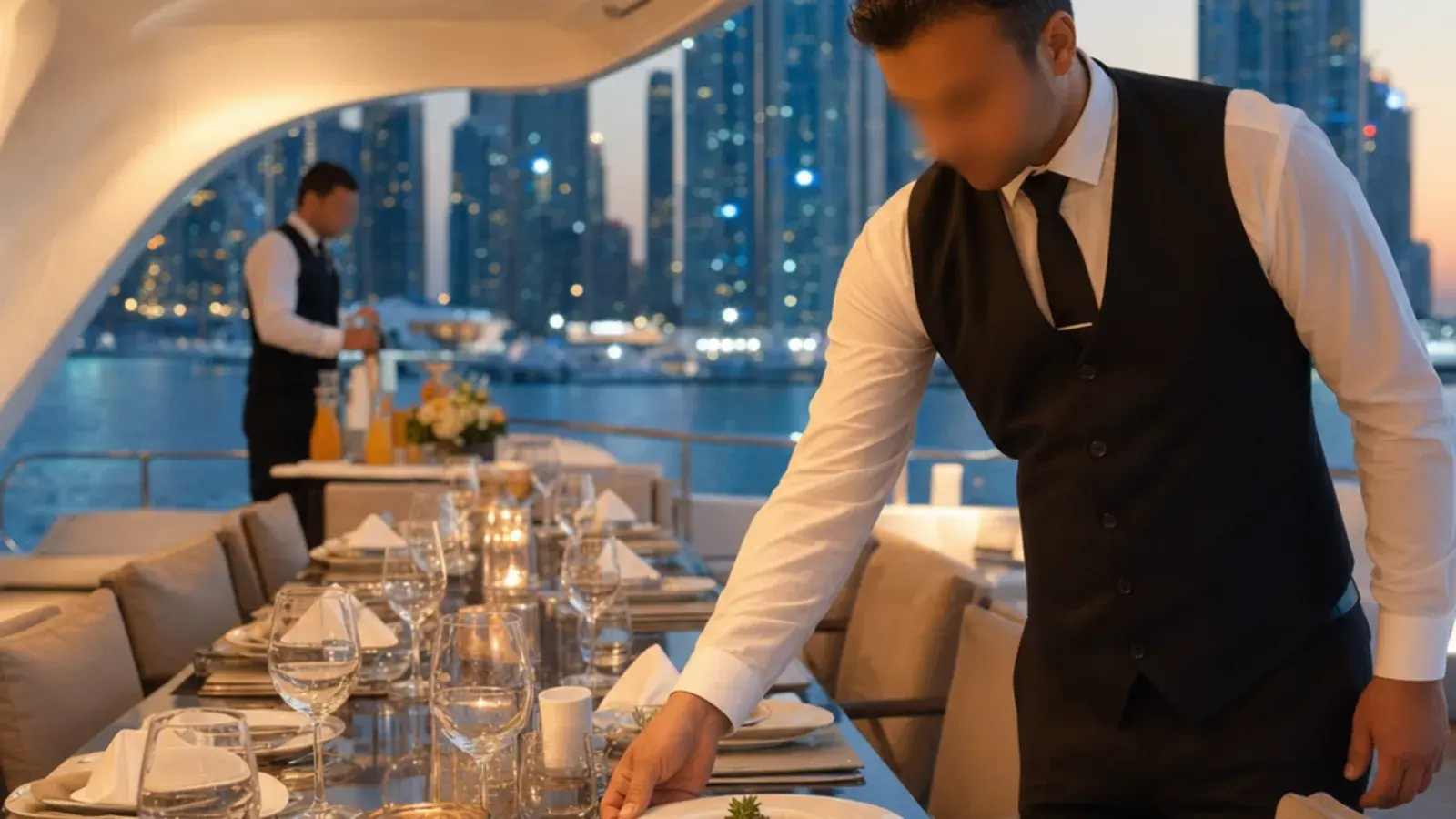 Yacht Waiter Hire Dubai for Private Dinners and Events on a yacht in Dubai