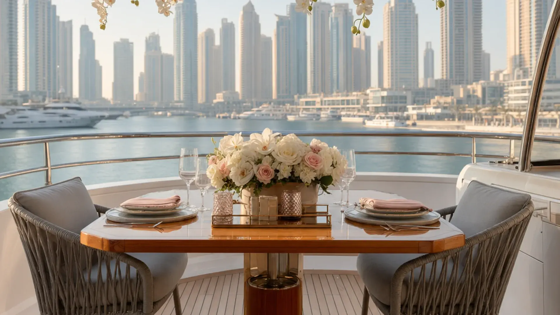 Yacht Flower Decoration Dubai with Roses & Florals on a yacht in Dubai