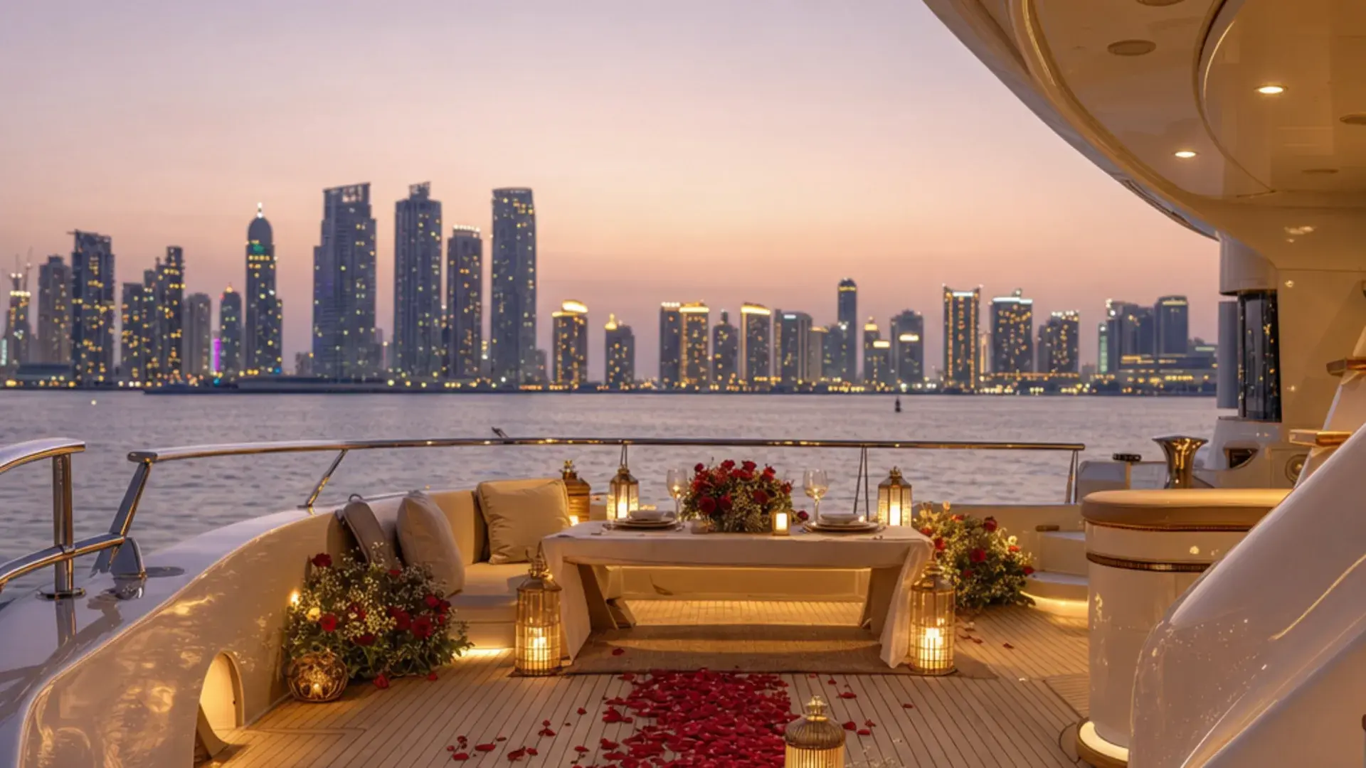 Yacht Proposal & Anniversary Decorations in Dubai on a yacht in Dubai